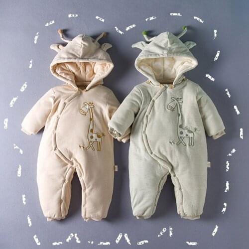 Baby Girl Thicken Romper Giraffe New Winter Warm Jumpsuit Overall Boy Thick Colored Cotton Outfit High Quanlity Gift 6m 1t