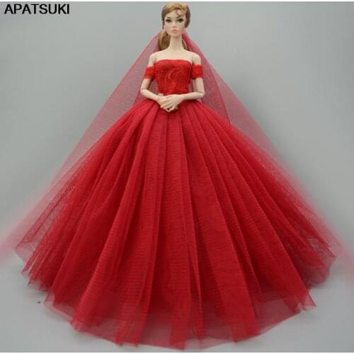 Red Fashion Dress For Barbie Doll Clothes Outfits Party Gown Wedding Dresses For Barbie Dollhouse 1/6 Doll Accessories