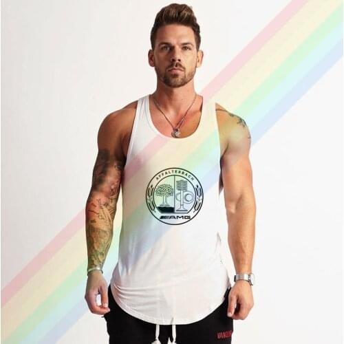 Amg Affalterbach Black Logo Brand Gym Clothing Bodybuilding Cotton Tank Tops For Men Summer Singlet Sleeveless Plus Size