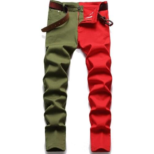 2021 New Fashion 2 Colors Hip Hop Jeans Men Slim Fit Stretch Denim Trousers Washed Black Red