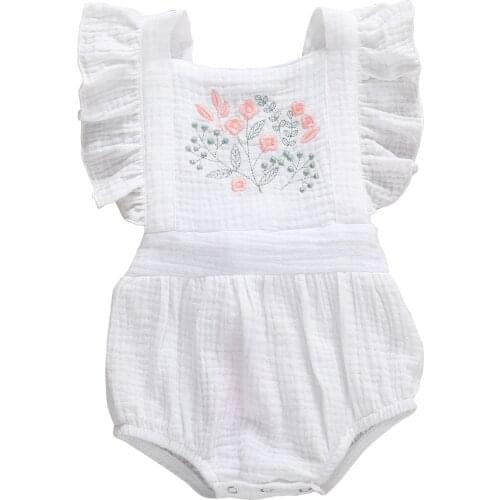 0-24M Newborn Infant Baby Girls Flowers Print Ruffles Short Sleeve Cotton Backless Lovely Jumpsuits Headband