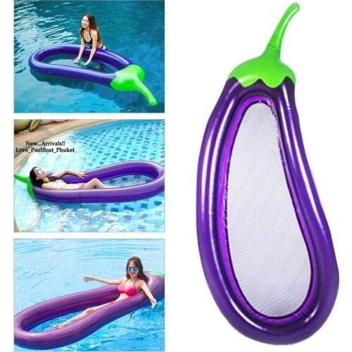Summer swimming pool floating row PVC inflatable eggplant-shaped floating row recliner swimming ring adult water party toy