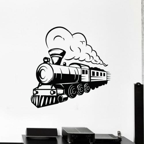Train Wall Decal Locomotive Steam Railway Transport Vinyl Sticker Kids Bedroom Living Room Home Decor Nursery Art Mural S1223