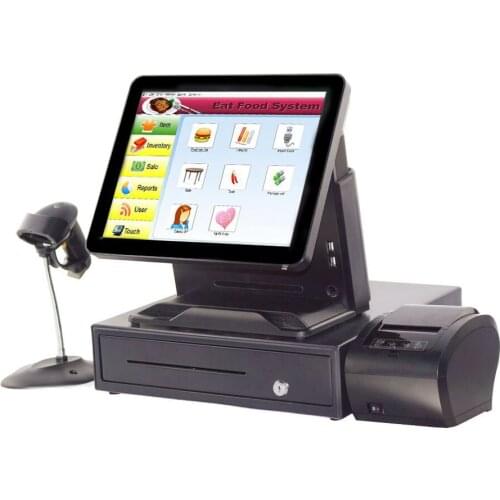 OEM latest restaurant cash machine pos terminal cheap a cash register with 80mm pos printer cash drawer scanner CPU J1900 2G mem