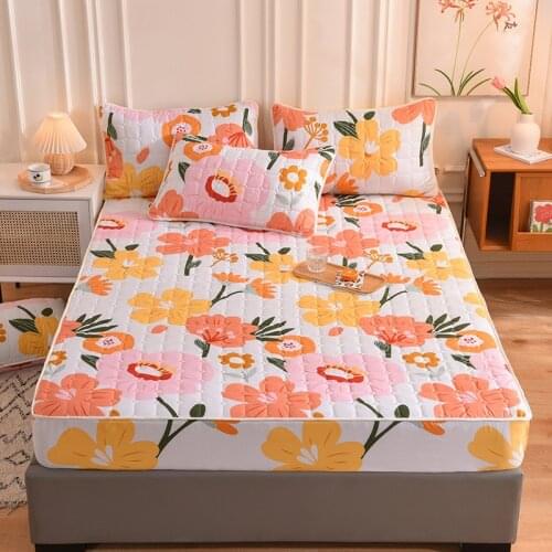 2021 New Fitted Bed Sheet Sanded Thickened Cotton Quilted Simmons Protection Skin-friendly Breathable Bed Sheet Bedspread Sheet