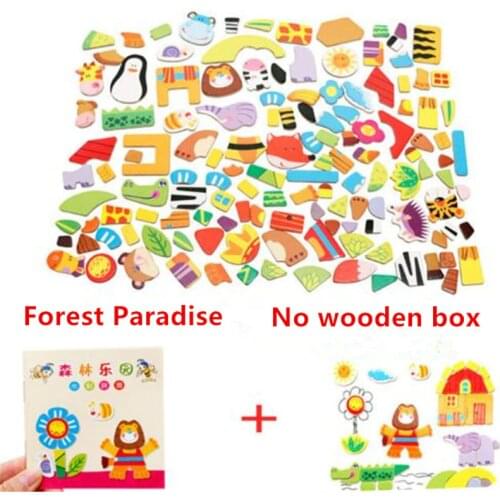 Farm&Forest&Cartoon Figure Educational Jigsaw Babys Drawing Puzzles Easel for Children Girls Animal Wooden Magnetic Puzzle Toys