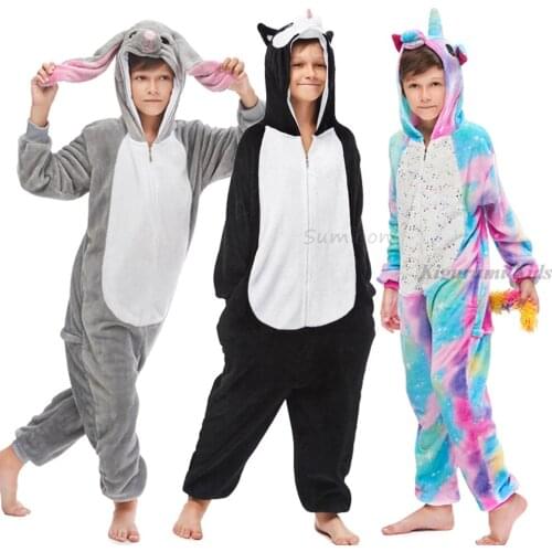 Kigurumi Bunny Wolf Onesie Set Animal Unicorn Pajamas Kids Pajamas For Children Girl Sleepwear Boy Pijama Suit Halloween Costume