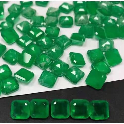 Sale 5x5~14x14mm Square Octangle Shape Emeralds Cut Natural Crystal And Glass Artificial Green Color Loose Fusion Stone Gems