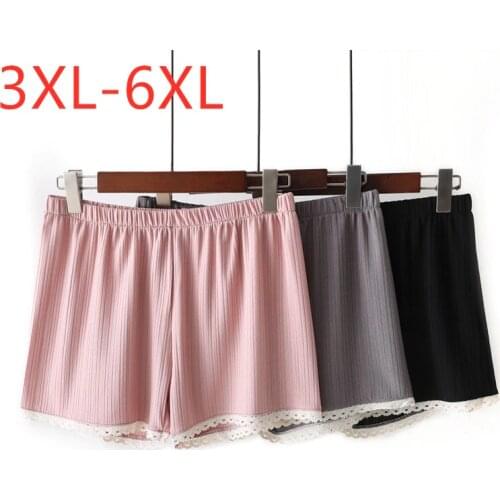 New 2021 Ladies Summer Plus Size Basic Shorts For Women Large Slim Lace Elastic Black Pink Shorts 3XL 4XL 5XL 6XL