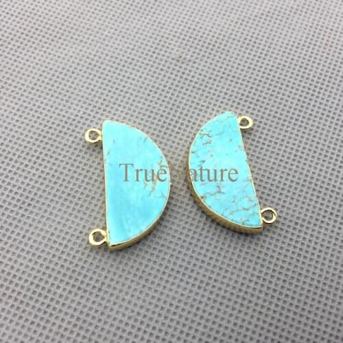 Trendy Jewelry Findings Turquoises Howlite Stone Pendant Gold Crescent Charms Double Bails Jewelry In 32*15 mm PM4330