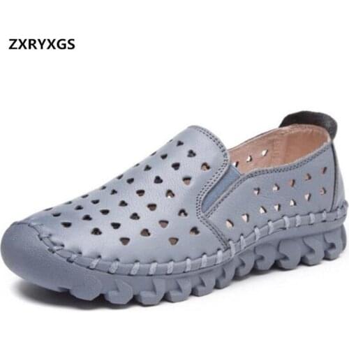 Breathable Comfortable Full Genuine Leather Shoes Woman Flat Shoes 2020 Spring Summer Casual Sneakers Women Sandals Flat Shoes