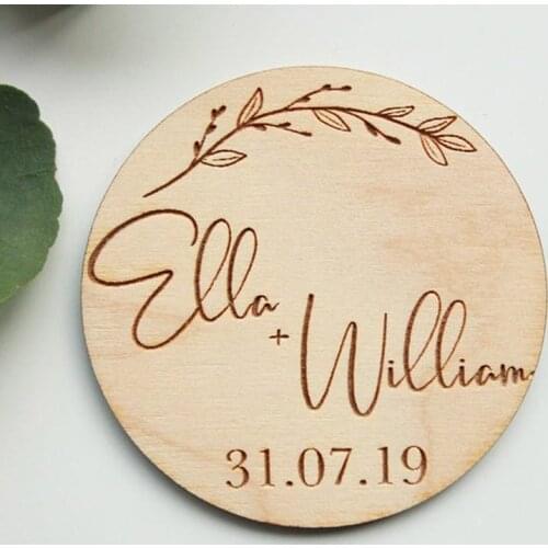 Minimalist Floral Wedding Save the Date Magnet,Botanical Boho Hippie Wedding Save the Date，Wedding wooden Party Decor