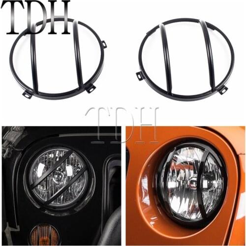 1 Pair Black 7 inch Headlight Guards Cover Protector For 2007 - 2017 Jeep Wrangler JK Sports Sahara Freedom Rubicon