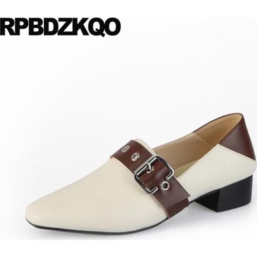 Designer shoes china metal chinese square toe women genuine leather latest slip on low heel white luxury 2019 ladies fashion