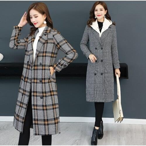 )Large size ladies'woolen overcoat Fall and Winter female long style add cotton cloth coat Ms. thicken woollen coat L-5XL