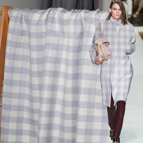 Sky blue Plaid Printed Double-side Wool Garment Materials Winter Cashmere Overcoat DIY clothes fabrics Freeshipping