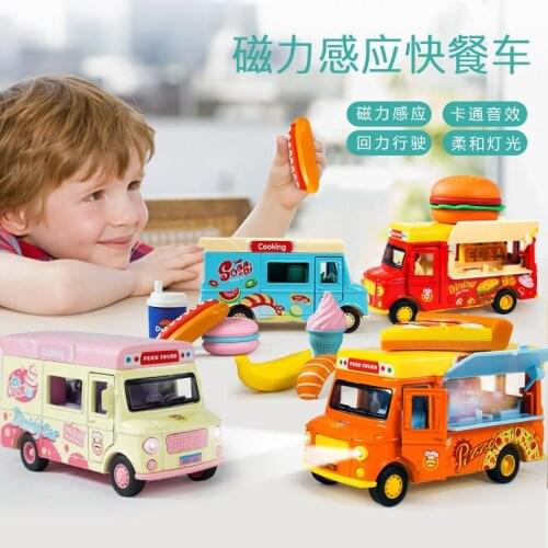 1:36 high simulation alloy car model ice cream takeaway car model childrens induction sound and light pull back car model
