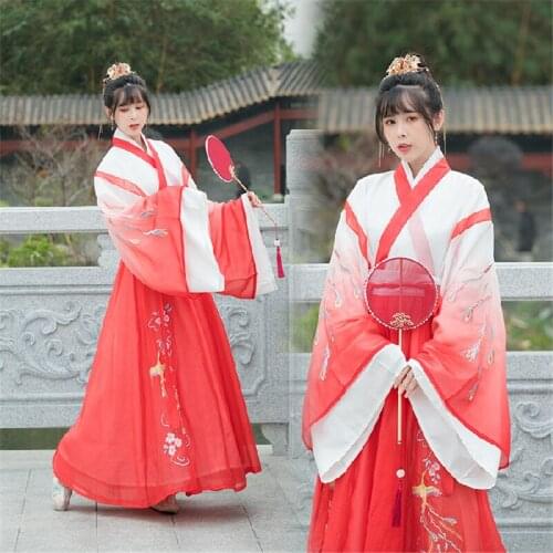 1 set Handmade Chinese Style Ancient Hanfu Embroidery Clothing Suit Princess Dance Stage Performance Dress Women Girl Gift