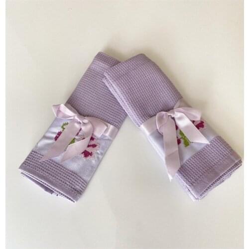 %100 Pamuk Lila Mutfak Peçetesi Kanaviçe Desen 2'li