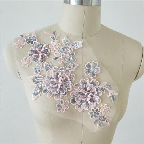 2 Pcs Colorful Lace Applique Vintage Sequined Bodice Applique For DIY Bridal Sewing Wedding Evening Party Gown DIY Craft