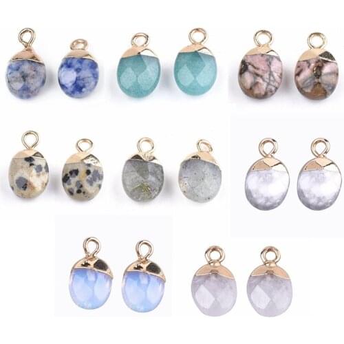 20pcs Faceted Electroplate Natural & Synthetic Oval Stone Charms Pendants with Iron Findings,14~15x8x5~5.5mm, Hole: 1.8mm F65