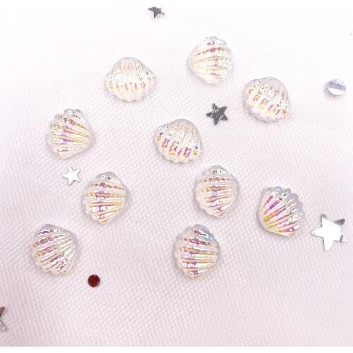50Pcs AB Resin Shell Gem Flatback Rhinestone Clothing Buttons Applique Scrapbook Ornament DIY Manicure Accessories Craft L040