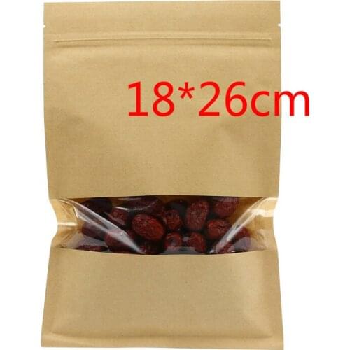 50Pcs/ Lot 18*26cm Bean Snack Tea Heat Seal Kraft Paper Poly Packaging Pouch 7.08"x10.23" Zipper Lock Package Bag With Window