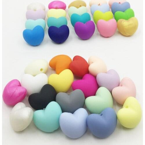 50 pcs/lot Candy Colors Heart Loose Silicone Beads For Teething heart Silicone Loose Beads For Baby Teether BPA Safe heart Bead