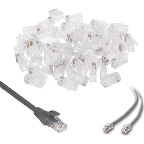 50 Pcs/Pack Stranded 10P10C Network Cable Connector RJ48 Crystal Plug Modular