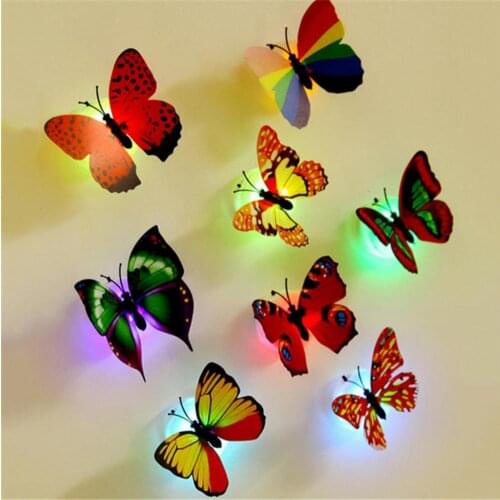 6pcs LED 3D Butterfly Wall Stickers Night Light Lamp Glowing Wall Decals Stickers Decoration Home Desk Wall Decor Random Color