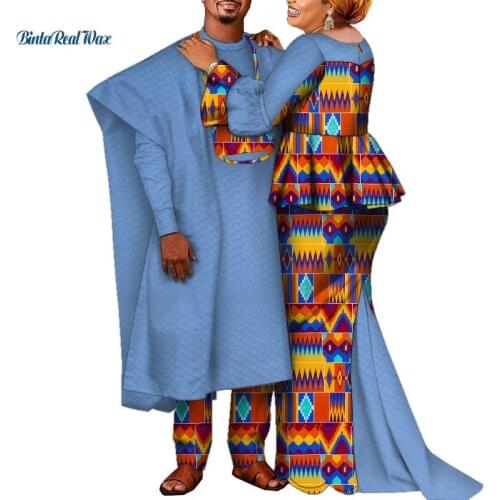 African Skirt Sets for Women Bazin Mens Shirt Robe Pants Sets Lover Couples Clothes African Design Traditional Clothing WYQ793