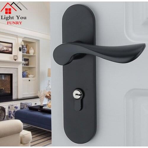 Zinc alloy indoor solid space aluminum door lock handle lock European bearing bedroom lock black