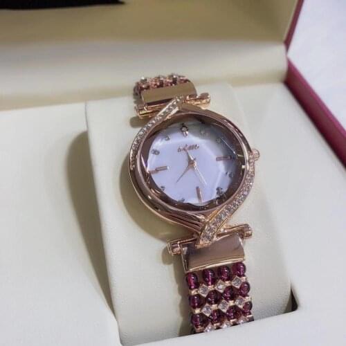 Natural garnet stone bracelet & 33mm watch DIY jewelry for woman waterproof watch for summer beach wholesale