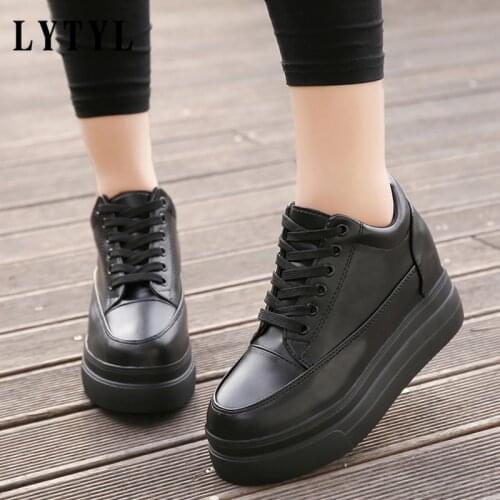 Wedge Black Sneakers Women Shoes New Spring Autumn Waterproof Platform Increased Single High-heeled Casual E0-83