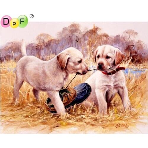 DPF DIY Gift 5D full Round Diamond Painting white puppies play Diamond Embroidery Magic Cube Cross Stitch crafts Mosaic Decor