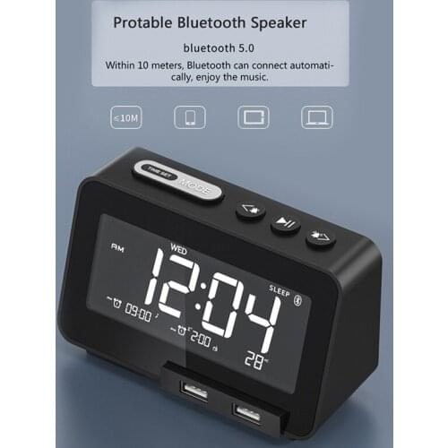 FM Radio LED Digital Smart Bluetooth-Compatible Alarm Clock Watch Speaker Electronic Desktop Clocks USB Wake Up Clock Snooze