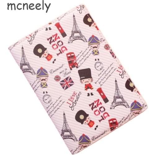 Mcneely England Style Eiffel tower Passport Cover PU Leather Drop Ship Men Travel Vintage White Passport Case Credit Card Holder