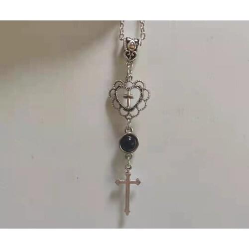 Mall Goth Aesthetic Necklace, Pendant, Onyx, Black, Stone,Heart, Cross, Gothic Lolita Clothing Accessories Necklaces for Women