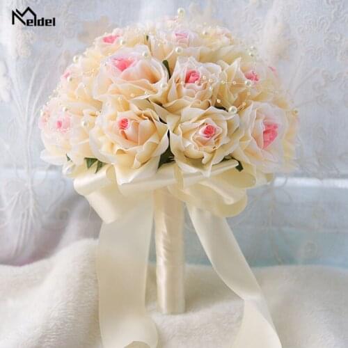 Meldel Bride Wedding Bouquet Bunch of Flowers Bridesmaid Holding Flower Artificial Silk Rose Bouquet Party Prom Wedding Supplies