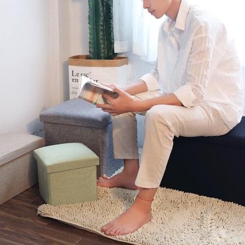 Multifunctional Cotton Linen Footstool Space-Saving Folding Storage Stool Great for Home Office Living Room can CSV