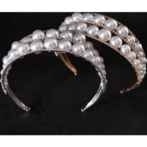 Fashion Rhinestone Pearls Tiaras and Crowns Royal Headband Princess Party Wedding Hair Jewelry Bridal Bridesmaids Accessories
