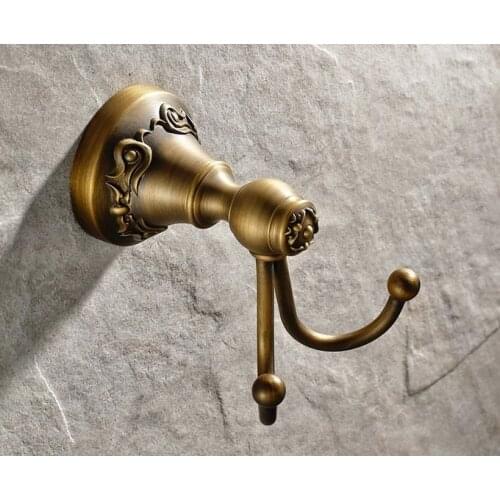 Wall Mounted Vintage Retro Antique Brass Bathroom Towel Coat Hooks Dual Robe Hook Hanger Bathroom Accessory mba431