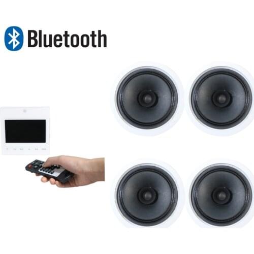 SH0013 Home audio 4x15W Wall-mounted Digital Amplifier with 4 pieces of 6inch ceiling speakers, Supports USB/SD/AUX/BT/FM