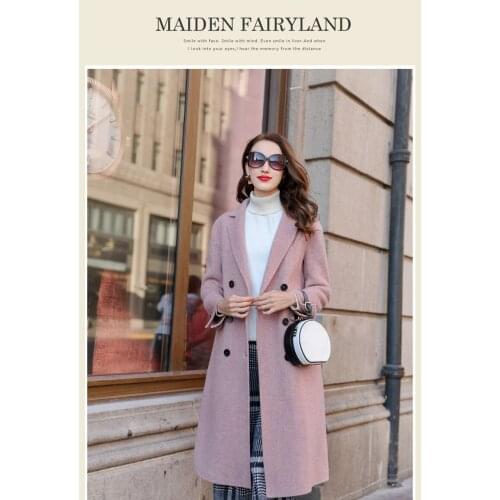 New herringbone pattern double-sided non-cashmere woolen woolen coat womens mid-length winter popular jacket
