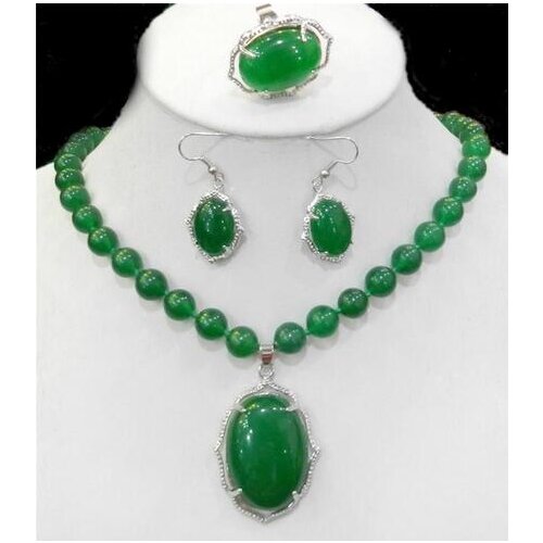 Boutique jewelry Charming Green Chalcedony pendant 925 silver jewelry wholesale Chalcedony ring earring necklace set