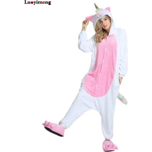 New Onesie Animal Kegurumi Unicorn Pajamas Set Stitch Gold Horn Unicornio Pijamas Onesies Adult Unisex Hooded Women Sleepwear