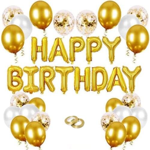Platinum theme birthday party balloon set golden aluminum foil balloon latex balloon woman birthday party decoration