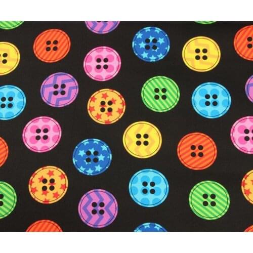 Half Yard Thin Cotton Canvas Fabric With Round Button Print, Handmade DIY Bag Garment Cloth 100% Cotton CR-730