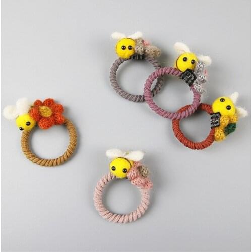 12pcs Fashion Cute Felt Floral Bee Hair Ties Solid Flower Animal Elastic Hair Bands Princess Headwear Girls Hair Accessories