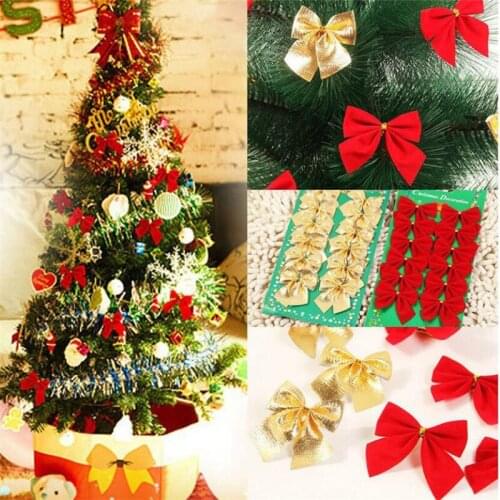 XMAS Bow Xmas Ornament 12PCS Christmas Tree Decoration Festival Party Home Bowknots Baubles Baubles New Year Decoration
